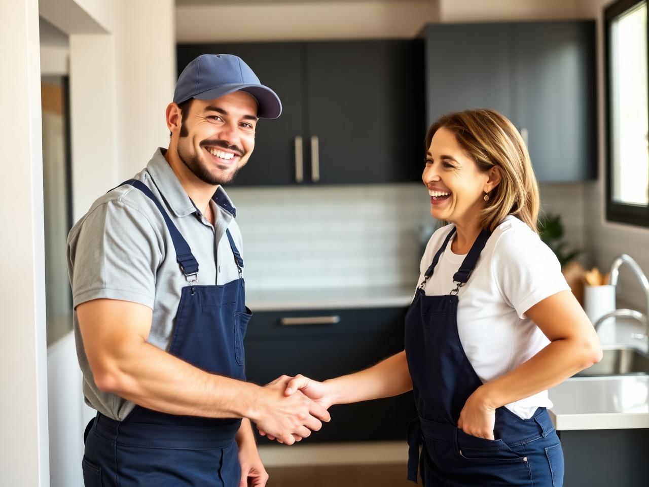 Smiling Dallas plumber with happy customer